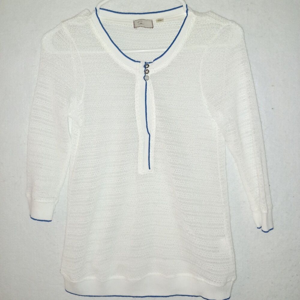 Postmark Anthropologie Womens Sweater Blouse Top Knit 3/4 Sleeve White Sz XS